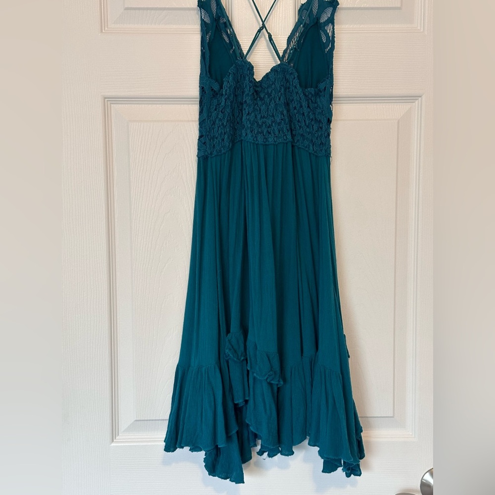 Free People Adella Teal Crochet Boho Ruffle dress - Picture 4 of 7